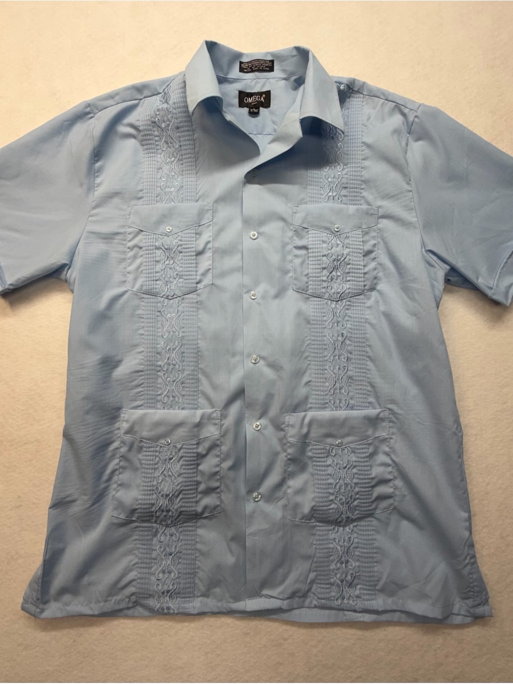 Omega Light Blue Short-Sleeve Embroidered Guayabera Shirt - Picture 3 of 6